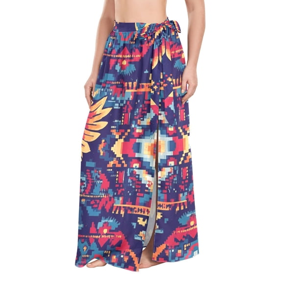 FORMRS Womens Long Sarong Beach Wrap Semi-Sheer Bikini Skirt Bathing Swimsuit Cover Up, Geometric Eagle