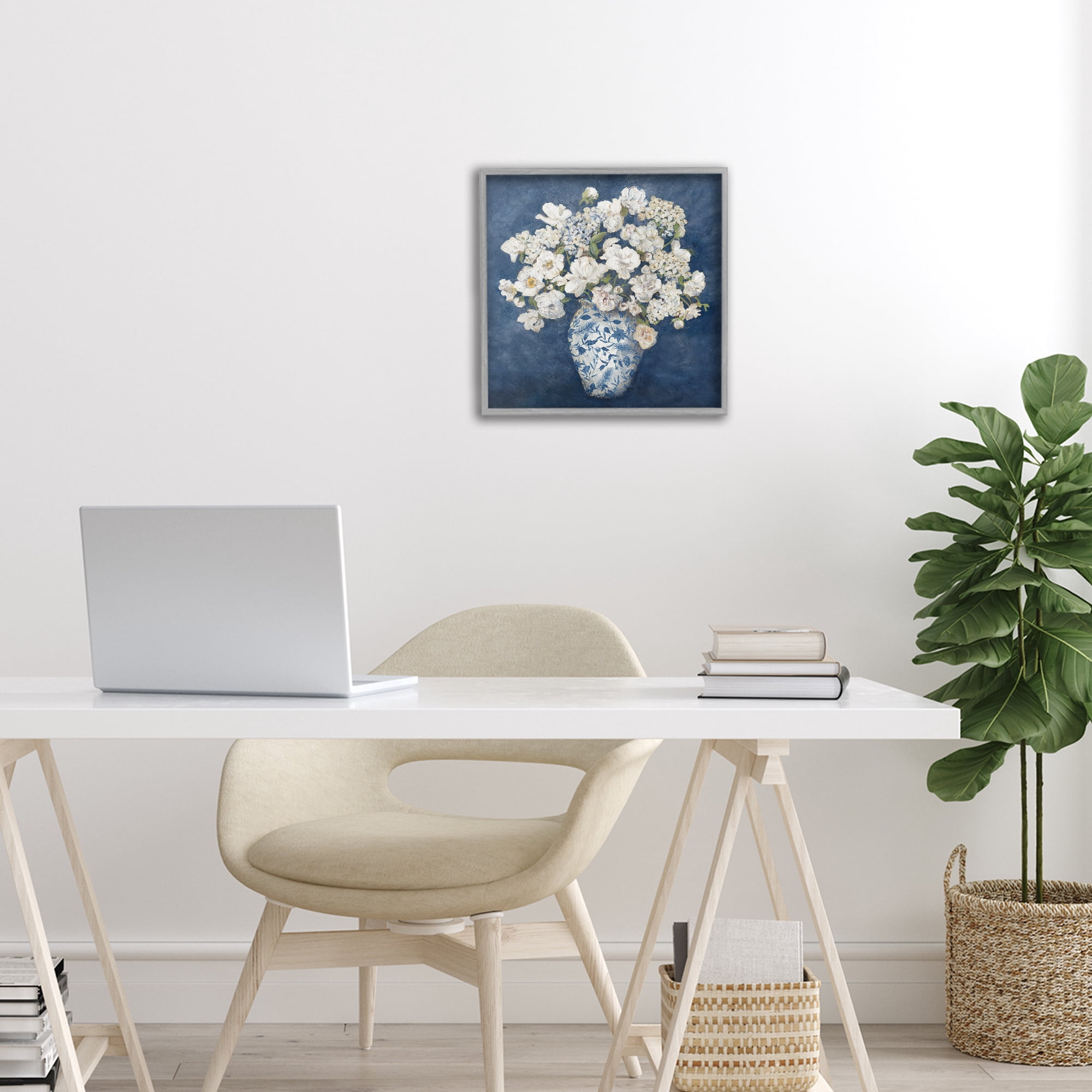 Stupell Industries Classic Blue Chinoiserie Vase Gray Framed Giclee Art, design by Charlene Olson
