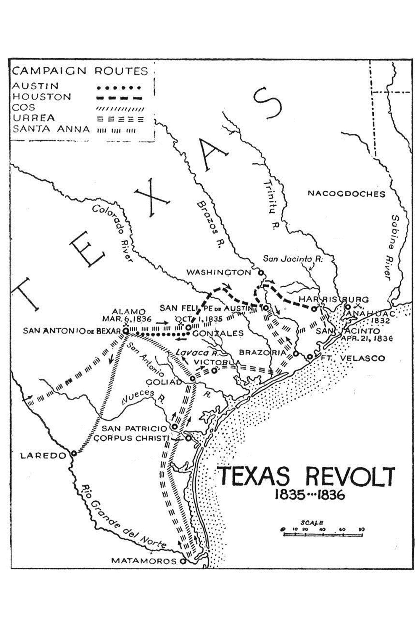 24x36 gallery poster, Map of the Campaigns of the Texas Revolution ...