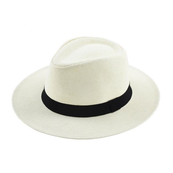 Breathable Straw Trilby Homburg Hat for Women and Men, Summer Beach Sun Hat with Wide Brim and Flat Brim Option, Unisex Panama Cowboy Cap for Party Costume and Outdoor Activities,WH2
