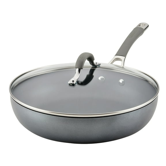 Circulon Elementum 12inch Hard-Anodized Nonstick Deep Frying Pan with Lid, Gray