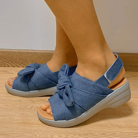 

〖Yilirongyumm〗 Blue 39 Sandals Women Shoes Womens Knot Open Beach Roman Toe Sandals Fashion Wedges Women s Sandals