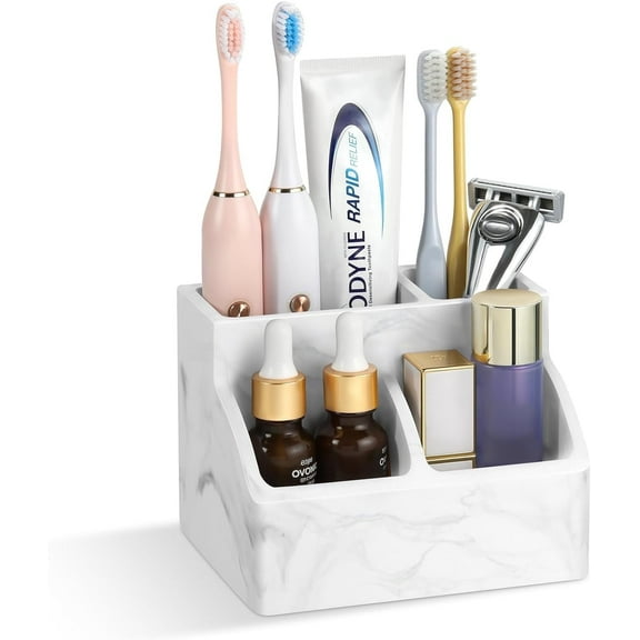 Luxspire Toothbrush Holder, Fast Drying Toothbrush Holders for Bathroom, Diatomaceous Earth Electric Tooth Brush Organizer Toothpaste Holder for Countertop Dresser, Marble White