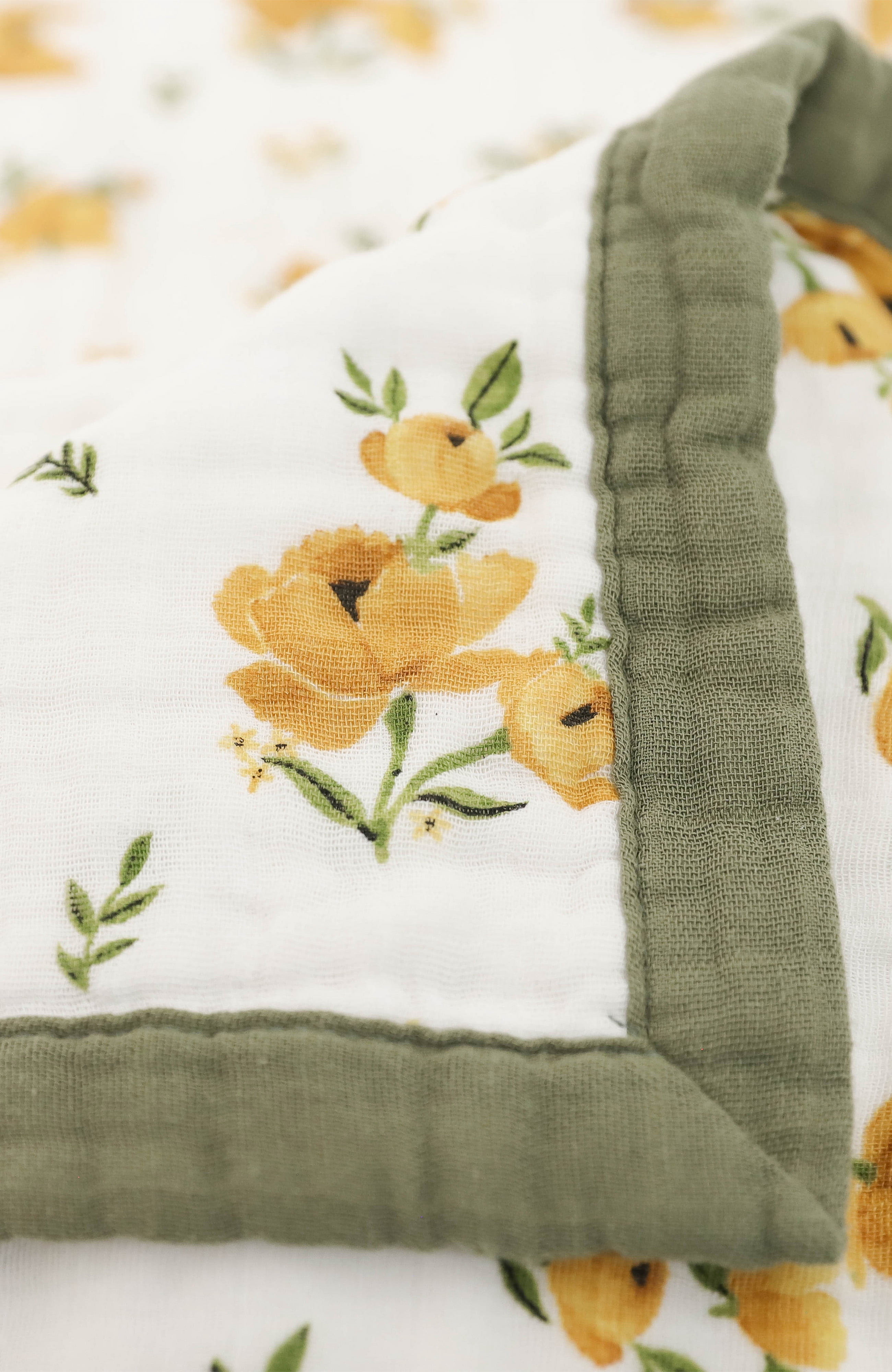 Little Unicorn Organic Cotton Muslin Baby Quilt- Yellow Roses