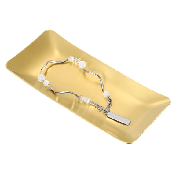 Uxcell Decorative Tray, 5.7x2.6" Stainless Steel Rectangular Frosted Serving Tray for Dessert Napkin Towel Candle Jewelry Bathroom Platter, Stackable, Gold