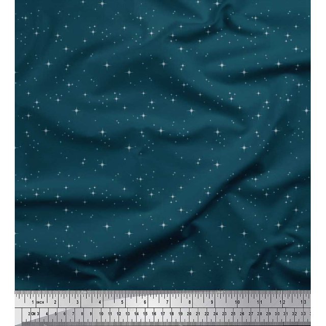 Soimoi Silk Fabric Stars Shirting Print Fabric by The Yard 42 Inch Wide