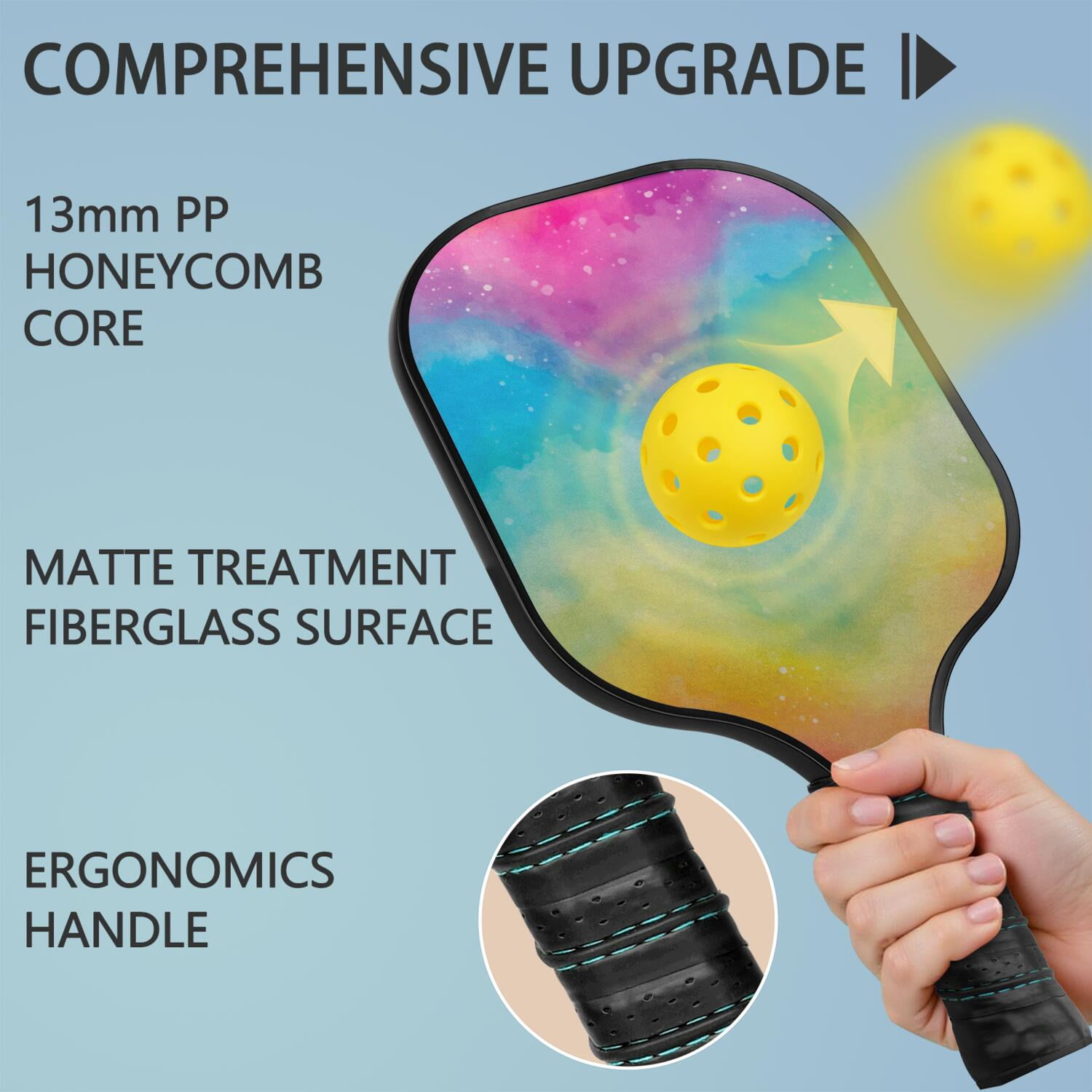 Pickleball Paddles Set Of 2, Fiberglass Surface, Sweet Candy Print, 4 Balls & Bag
