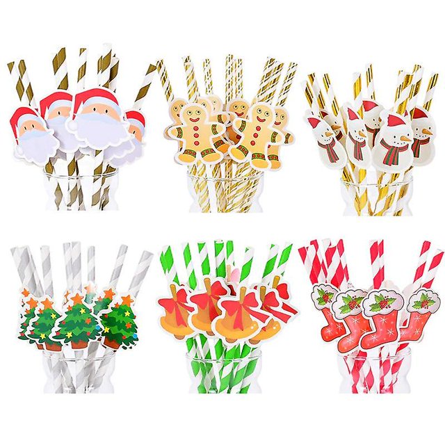 10 Uds pajitas de papel de Navidad pajitas de dibujos animados adornos navideños para el hogar 2022 Navidad N LingWen 8390614617322