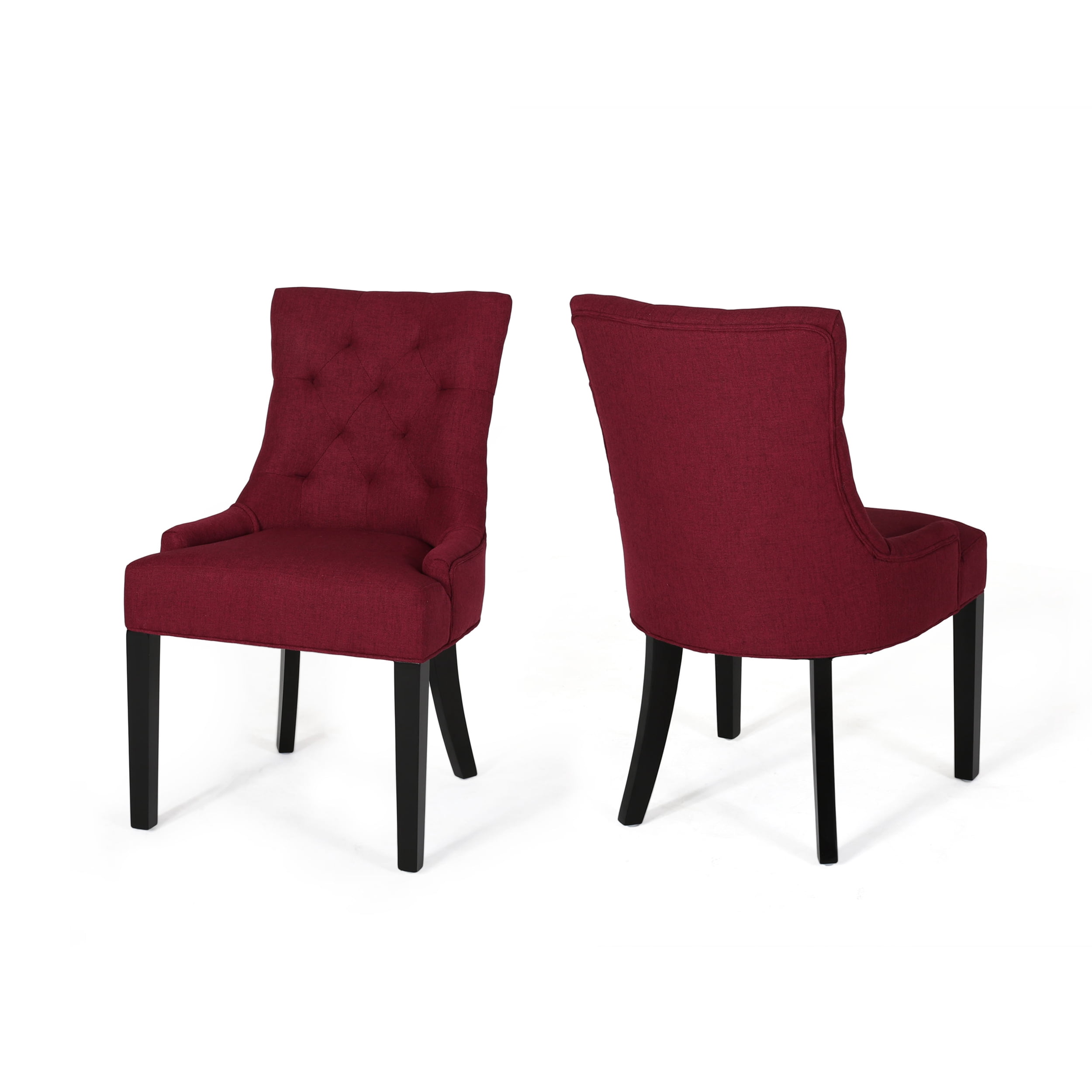 Noble House Byron Fabric Dining Chairs, Set of 2, Deep Red, Dark Brown