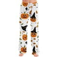 thumbnail image 2 of Soft Pajamas for Women Halloween Spooky Pumpkin Print Loose Drawstring Pj Bottoms, 2 of 5