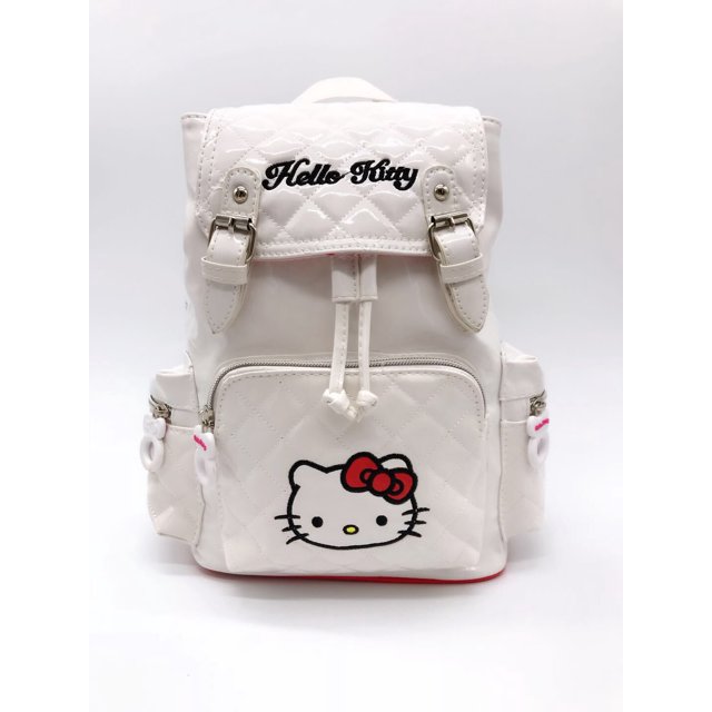 Sanrio New Korean Style Casual PU Glossy Drawstring Back Pack for Girls Going Out Hello Kitty Backpack Waterproof School Bag