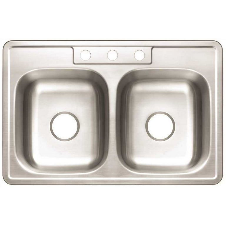 Premier 4-Hole Double Bowl Sink, 22-Gauge, Stainless Steel, 33 In. X 22 In. X 6 In. Premier 4-Hole Double Bowl Sink, 22-Gauge, Stainless Steel, 33 In. X 22 In. X 6 In.