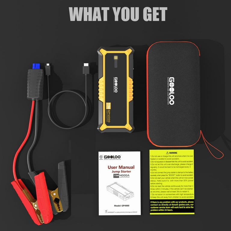 GOOLOO Car Jump Starter,4000A Peak 12V Battery Jumper Pack for All Gas and  Up to 10.0L Diesel Engine,Portable Lithium Jump Box Battery Booster Box