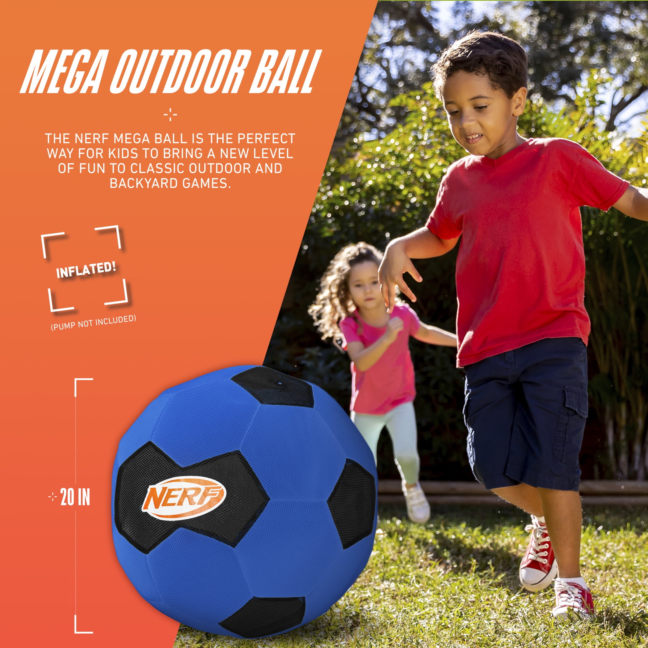 NERF Mega Ball - 20" Inch Big Outdoor Kids Kickball, Soccer Ball, Dodgeball for Backyard Games - Giant Multi Sport Toy for Outdoor + Lawn Games - Super Fun Kids Sports Toy