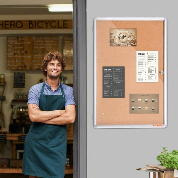 36"x24" Enclosed Cork Board with Aluminum Frame – Lockable Bulletin Board with Acrylic Door & 2 Keys – Weather-Resistant Wall Display Case for School, Home, Office