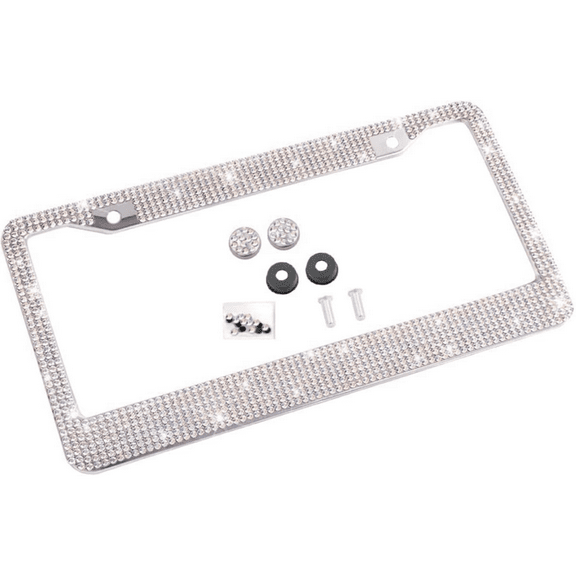 Bling License Plate Frame for Women,Glitter License Plate Frame,Sparkly Rhinestone Stainless Steel License Plate Holder,Car Accessories with Glitter Crystal Caps (Colorful)