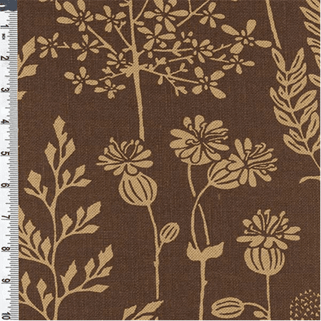 floral fabric linen brown tan thistle decorating yard fabrics