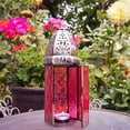 thumbnail image 5 of In the Breeze 9213 — Pink & Red Large Hex Tealight Lantern — Moroccan-Style Boho Chic Tealight Glass and Metal Tabletop Lantern, 5 of 6