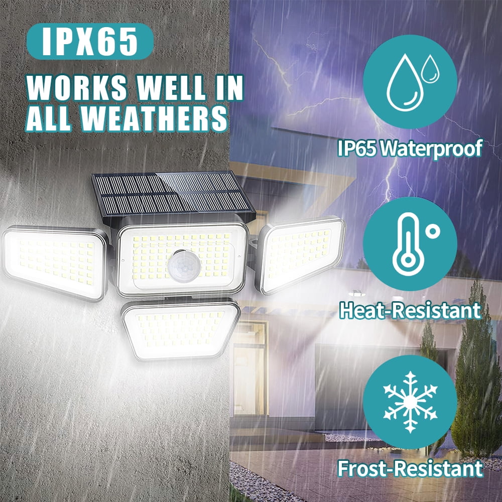 2-Pack Solar Lights Outdoor,4 Heads 2500LM 270 LED Motion Sensor Security Lights,IP65 Waterproof,270°Wide Angle Flood Wall Lights with 3 Modes for Patio Yard Garden