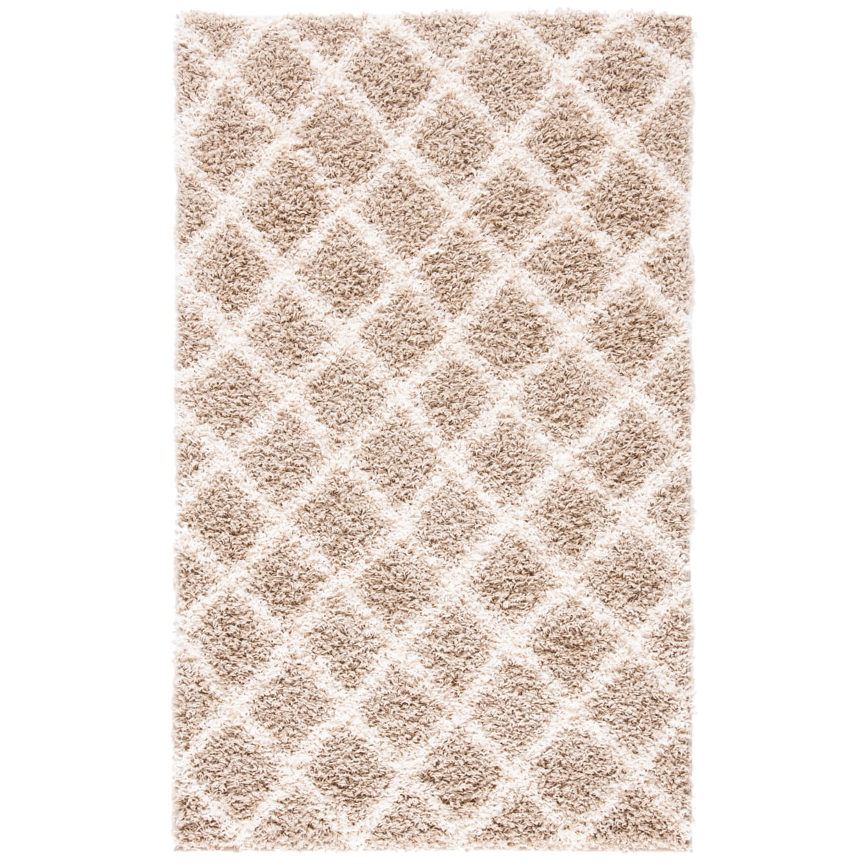 SAFAVIEH Layla Geometric Plush Shag Area Rug, Beige/Ivory, 3' x 5'