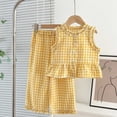 thumbnail image 2 of UngA Toddler Girl Summer Clothes Ruffle Tank Top and Loose Wide Leg Pants Kids Girls 2 Piece Outfits Set 3-4 Years,Yellow, 2 of 6