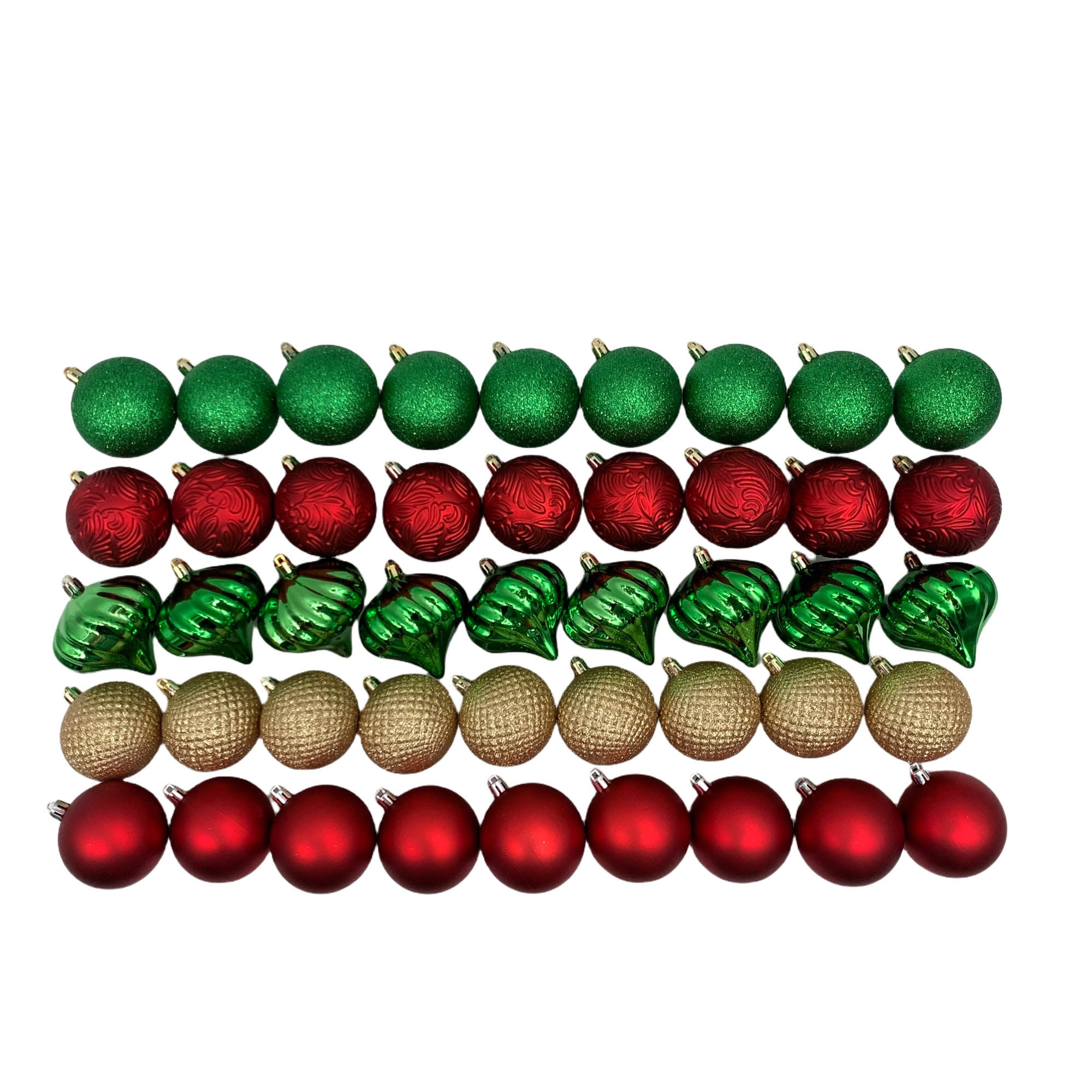 Holiday Time 45-Count Shatterproof Ornaments-Red/Gold/Green, Measures 2.76" in diameter