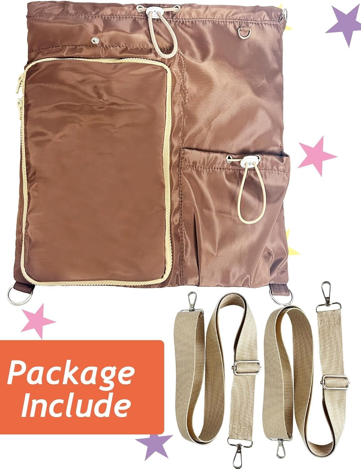 Drawstring Ita Backpack,String Gym Bag Sackpack Sandproof Beach Backpack for Men Women,Dolls Display,Clear Purs (Brown)
