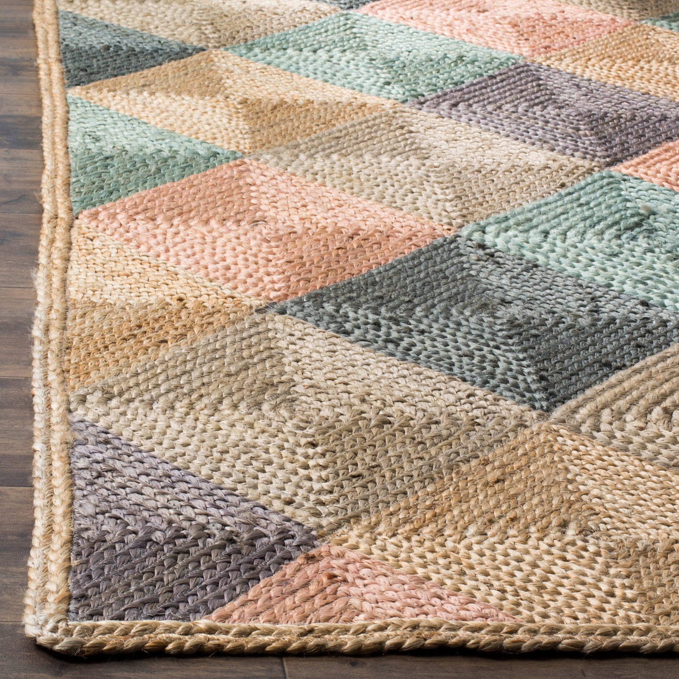 SAFAVIEH Natural Fiber Colleen Checkered Jute Area Rug, Natural/Multi, 6' x 6' Square