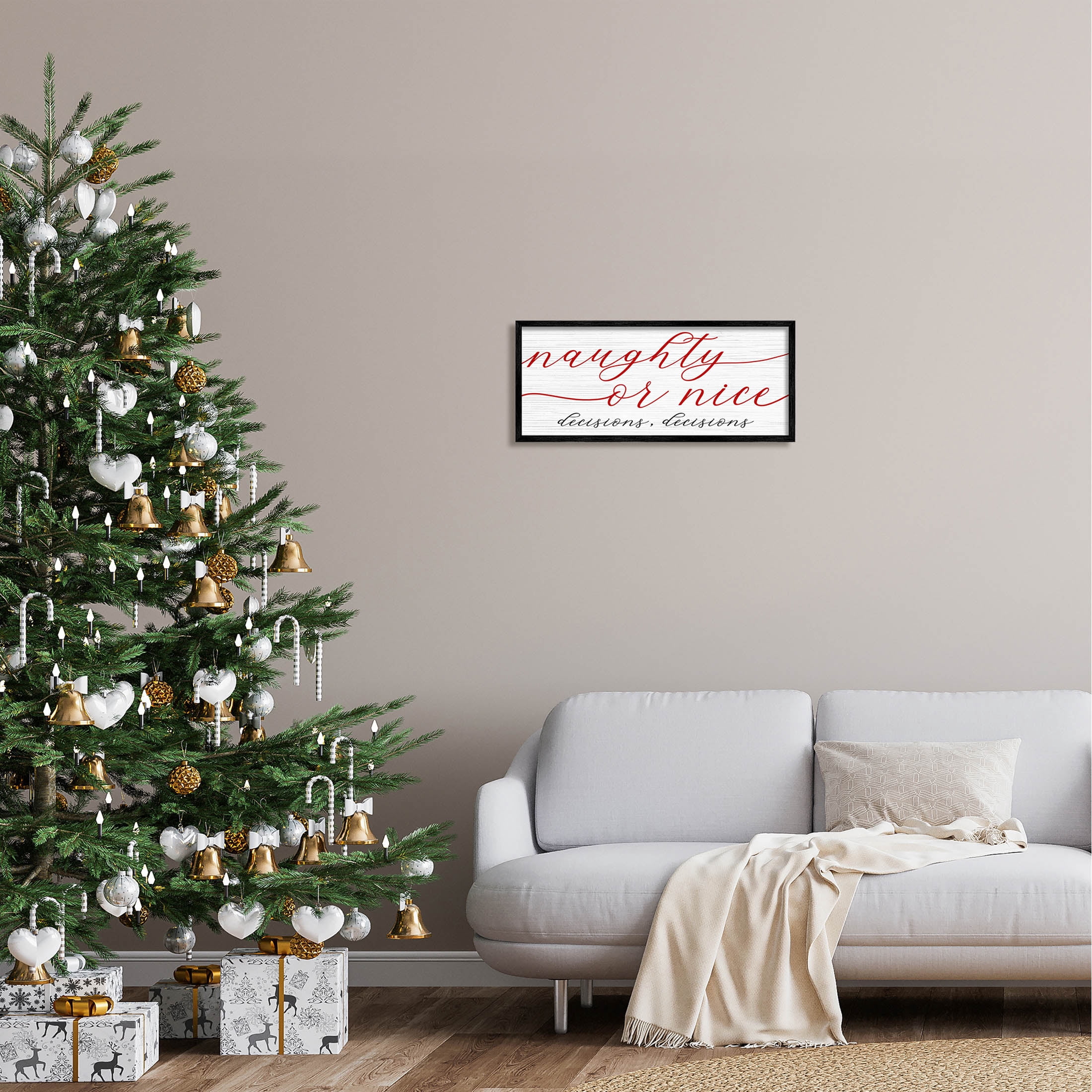 Naught Or Nice Decisions Humor Holiday Graphic Art Black Framed Art Print Wall Art