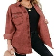 thumbnail image 4 of Vetinee Women‘s Oversized Button Up Frayed Hem Denim Jacket Button Down Long Sleeve Pockets Jean Jacket Size S-2XL, 4 of 7