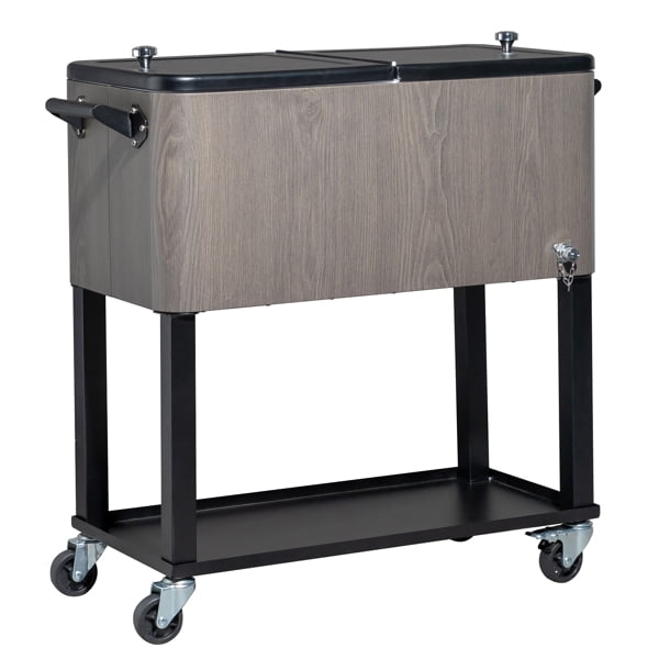 Alvantor 80 QT Patio Rolling Cooler Cart with Shelf, Bottle Opener and Cap Catcher, Gray