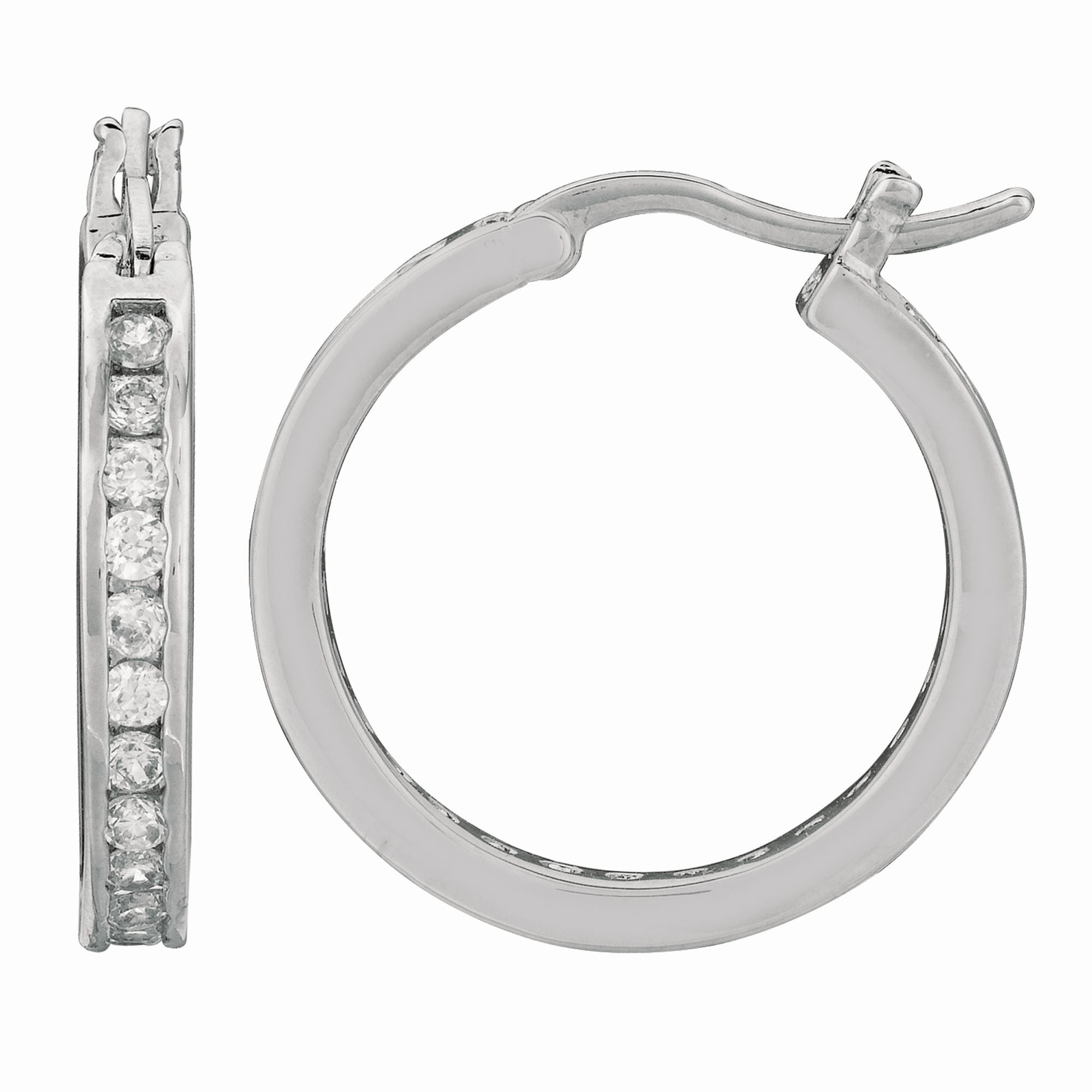 JewelStop - Sterling Silver Rhodium Finish CZ Hoop Earrings, Hinged ...