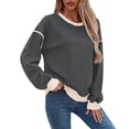 thumbnail image 2 of Sudadera Informal de Larga para Mujer, Cuello Redondo, Holgada, , con Ribete en Contraste. Gris XL, 2 of 9