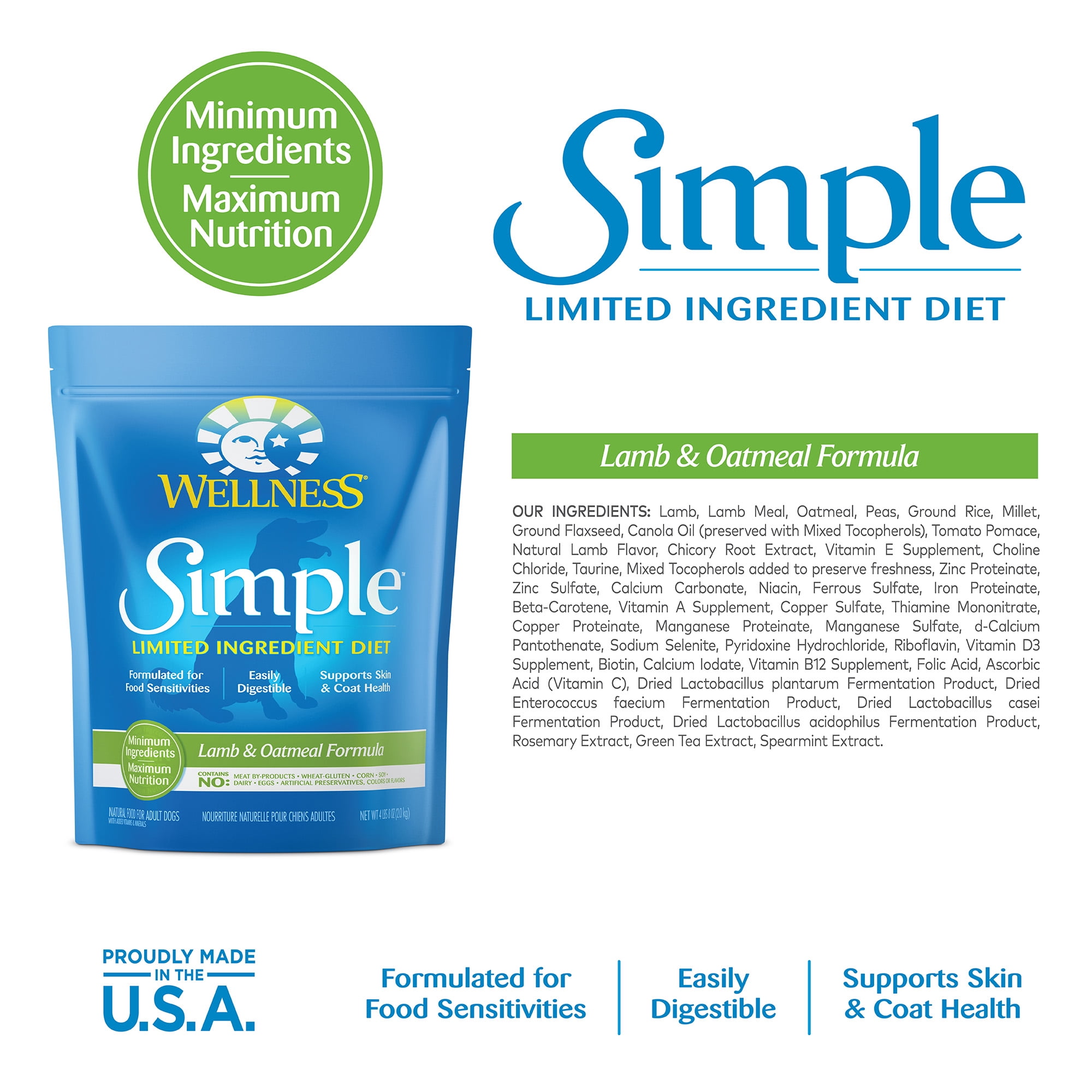 wellness simple natural limited ingredient dry dog food lamb & oatmeal
