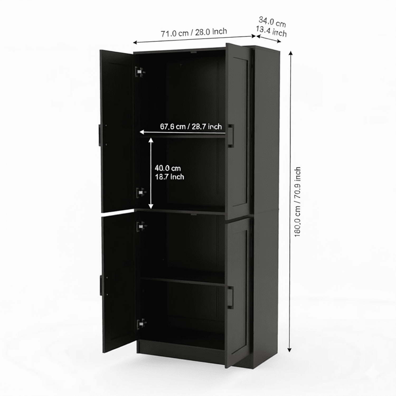 Tall Kitchen Pantry Cabinet with Doors and Adjustable Shelves Freestanding Storage Organizer for Dining Room Home Office Black