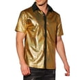 thumbnail image 4 of INSPIRE CHIC Shiny Metallic Shirts for Men's Short Sleeves Button Down Party Disco Shirts 2XL Golden, 4 of 5