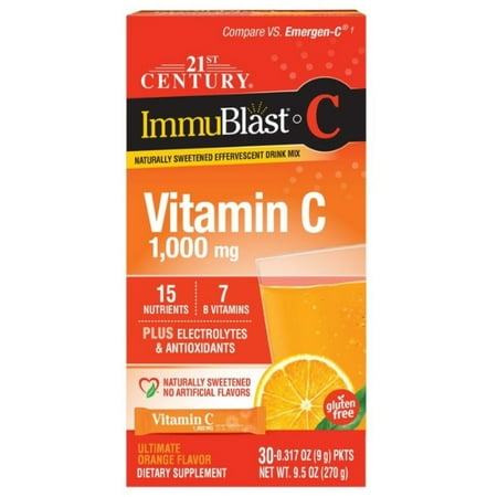 - 21st Century Immublast Vitamin C Effervescent Drink Mix Packets, Orange Flavor, 30 ea