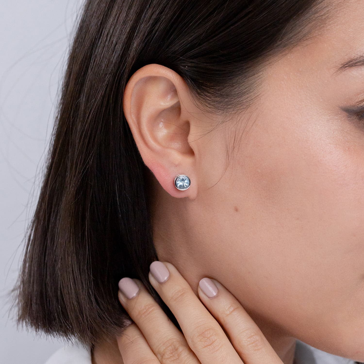 ANGARA Natural Bezel-Set Aquamarine Solitaire Stud Earrings in 925 Sterling Silver for Women (Size-4mm) | March Birthstone, Birthday, Anniversary, Jewelry Gift for Women | Natural Aquamarine Earrings