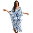 thumbnail image 3 of Xoenoiee Blue Rooster Chicken Peony Flower Pattern Kaftan Dresses for Women Plus Size Summer Bathing Suit Cover up V Neck Batwing Dress Loose fit Moroccan Caftan Mumu Dresses, 3 of 7