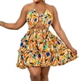thumbnail image 1 of Robe Imprimée pour Femmes Funky Col Halter Sans Manches à Bretelles Découpée Dos Nu Club Fête Mini Robe,TTG, 1 of 6