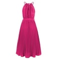 thumbnail image 4 of VSSSJ Women Sexy Spaghetti Strap Sleeveless Pleated Dresses Summer Casual Halter Neck Solid Color Belted Swing Beach Midi Dress, 4 of 6