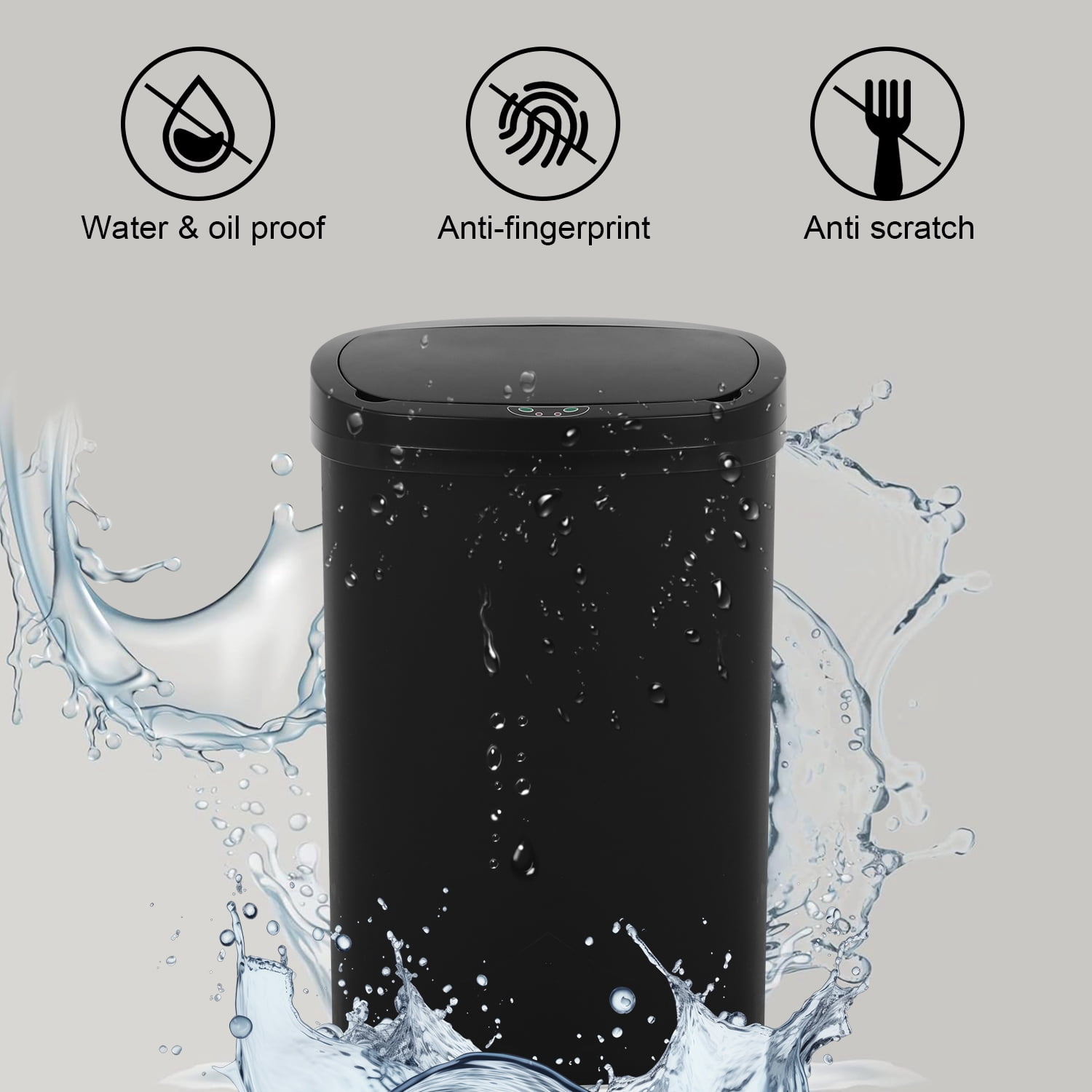 NiamVelo Kitchen Trash Can with Lid, 13 Gallon Automatic Garbage Can Plastic Touchless Trash Can for Kitchen Bedroom Bathroom Office,Black