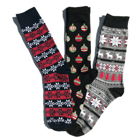 3 Pairs Men's Christmas Holiday Socks reindeer ornaments snow
