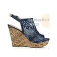 thumbnail image 3 of BLISSFUL STEP Women's Shoes Lace Platform Wedge Slingback Open Toe Buckle Sandals  Deep Blue 5.5, 3 of 6
