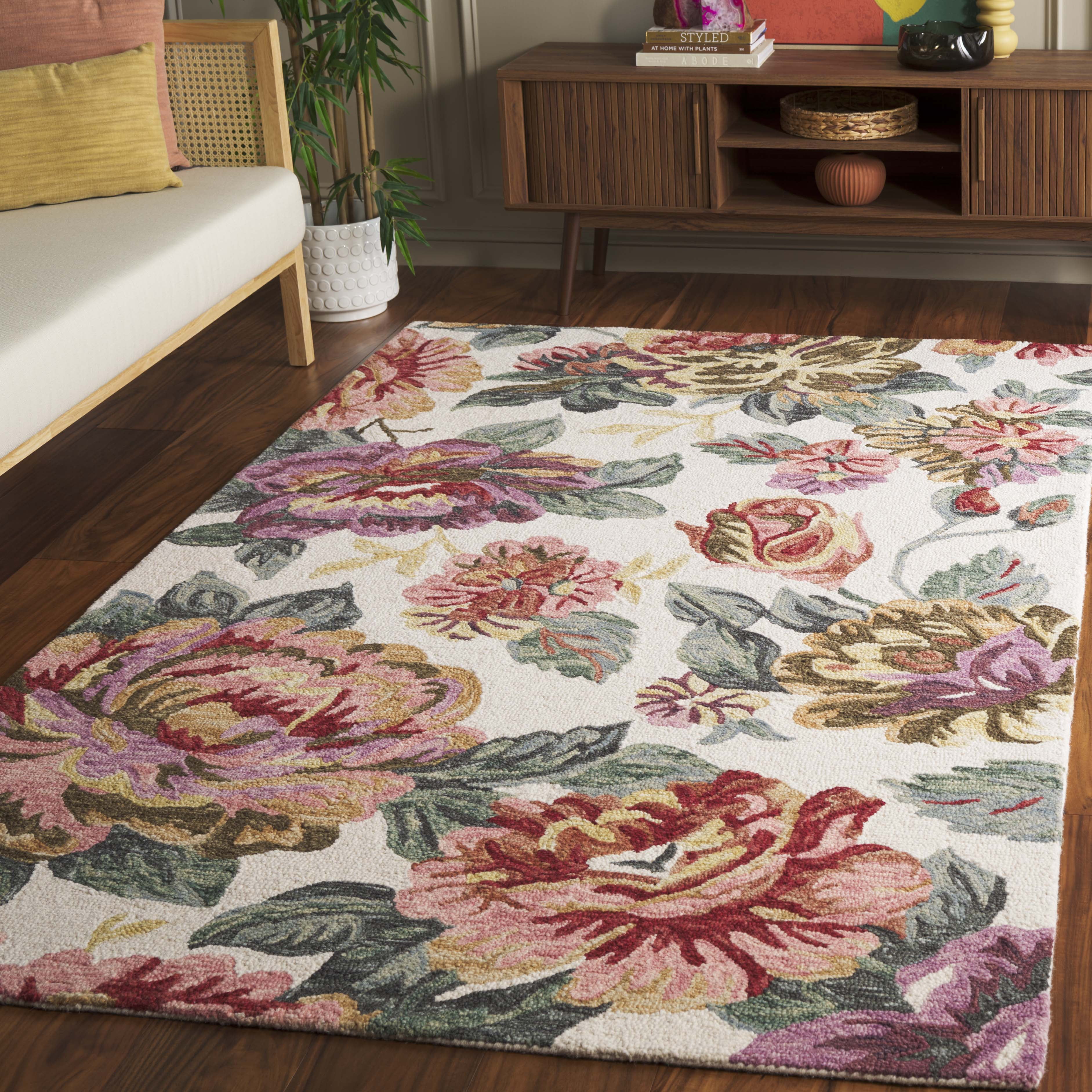 SAFAVIEH Jardin Aloysius Floral Area Rug, Ivory/Red, 5' x 8'