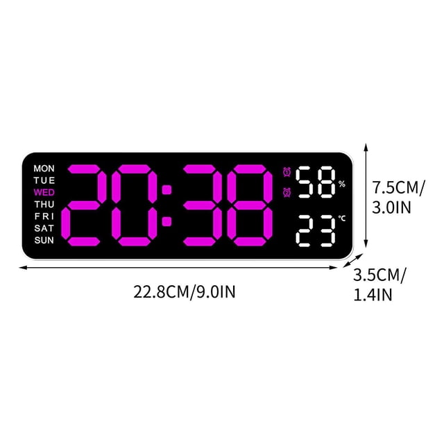 Vwrxbz Digital Alarm Clock LED Display Temperature Humidity Silent Bedside Clock Wall Mount Home Office Decor