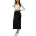 thumbnail image 2 of INSPIRE CHIC Women's Elastic High Waist Slit Hem Stretchy Classic Midi Skirts M Black, 2 of 6