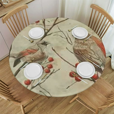 

Bciig Bird Tree Branch Berries Round Table Cover Stain Resistant Washable Indoor Outdoor Kitchen Dining Wedding Parties Tablecloth 100% Polyester Fiber 38 -42