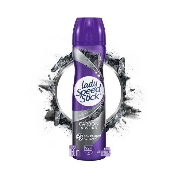 Desodorante Mujer Lady Speed Stick Carbón Absorb Antitrasnpirante en Aerosol 150 ml