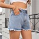 thumbnail image 4 of Pantalones cortos de mezclilla lavados con flecos for mujer, pantalones cortos rectos de talle alto con cremallera de verano, 4 of 7